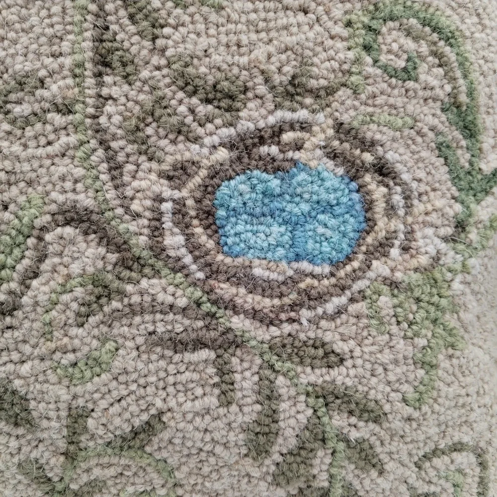 Wool Hooked Pillow Bird Nest Blue Eggs Accent Cushion Cotton Back 16x16 Square
